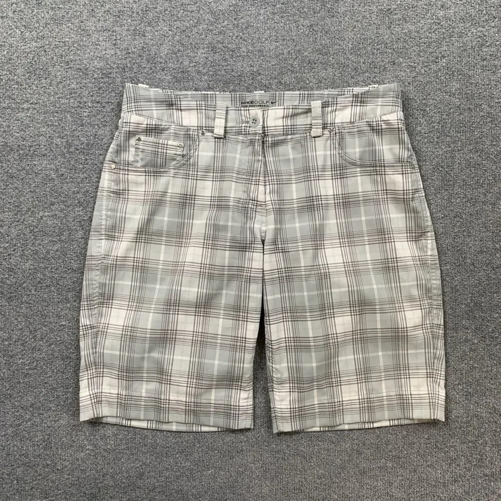 Nike Shorts Womens 6 Grey Golf Dri Fit Tour Performance Plaid Bermuda 5 Pocket